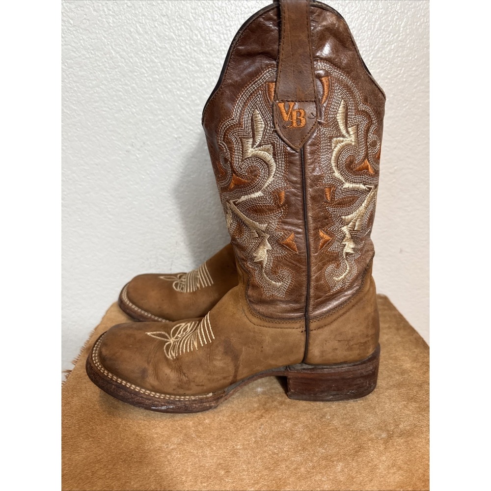 Vintage Mexican Cowboy Boots Mens 7.5 Brwn LeatherWestern Embroidered Ranch Boot